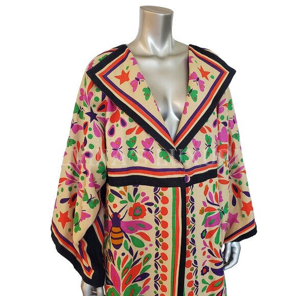 GUCCI COAT PARADISE PRINT LINEN BLEND KIMONO LONG JACKET sz IT 42 US 6 - Picture 7 of 13